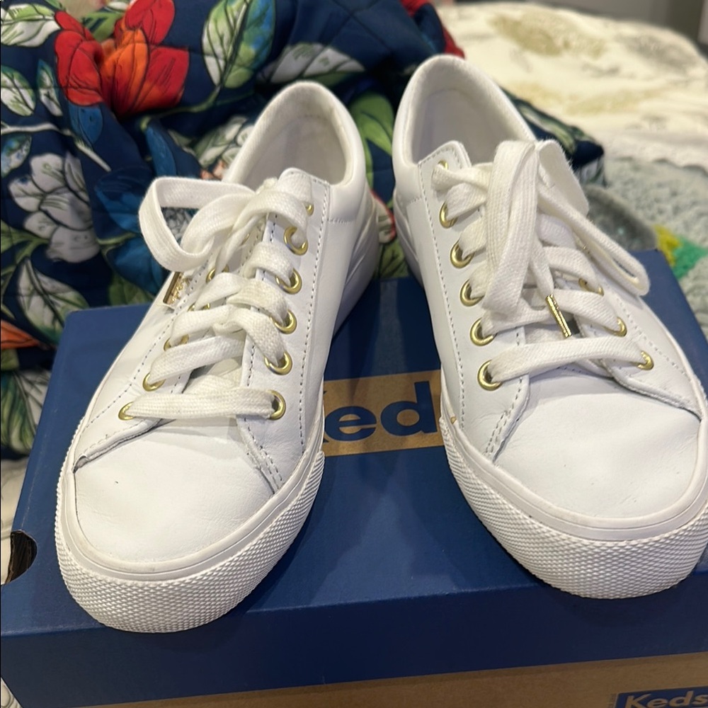 Keds White and Gold Sneakers Classic Canvas Design